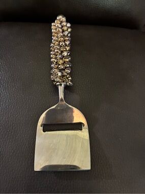 Vtg Norwegian Stainless Steel Clustered Bell Pewter Handle Cheese Slicer